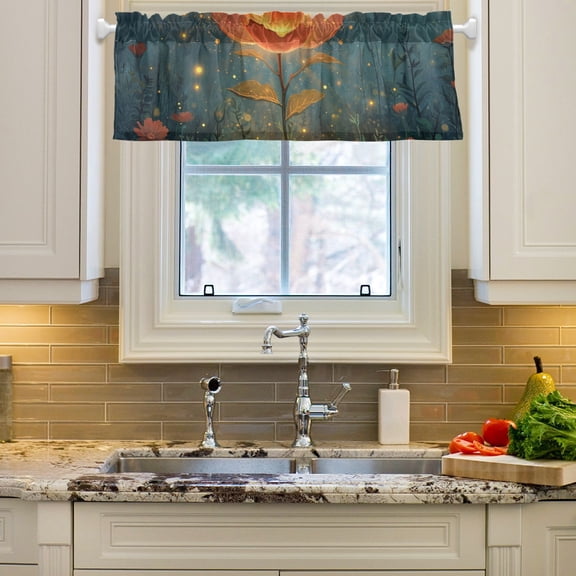 Flowers Leaves Light Curtain Valances Farmhouse Design Window Treatment Decor Blackout Rod Pocket for Windows Living Room Kitchen 54" x 18"