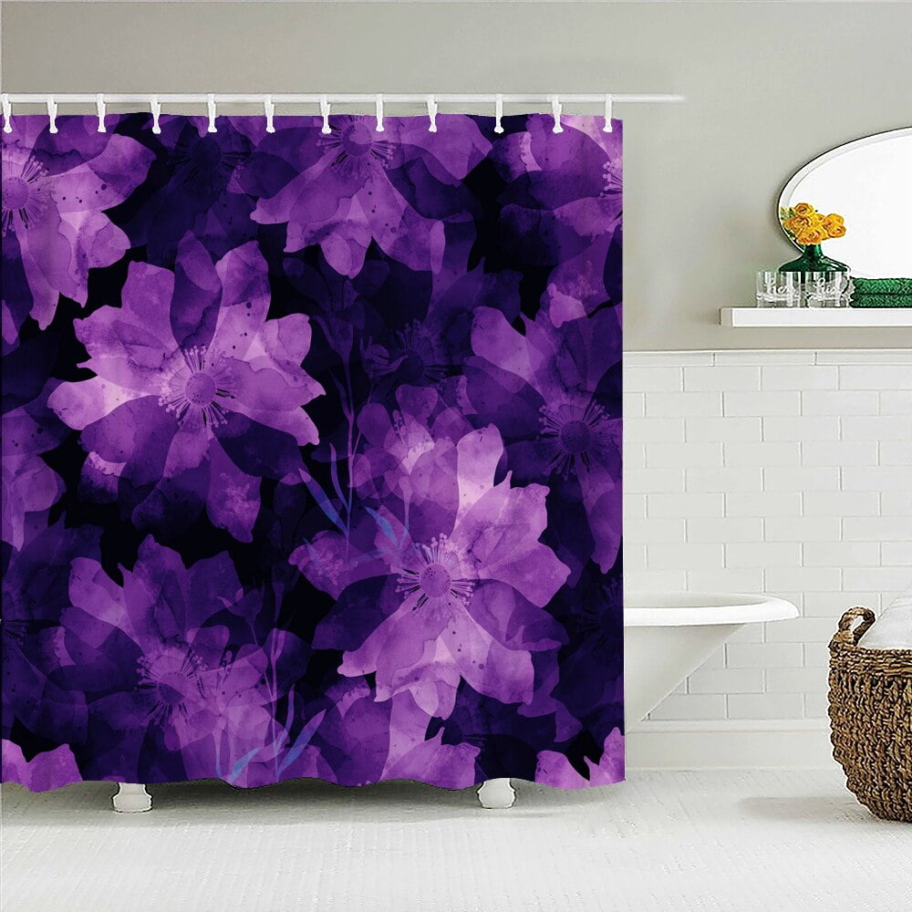 Flowers Leaves Plant Pattern Bath Curtain Waterproof Fabric Shower