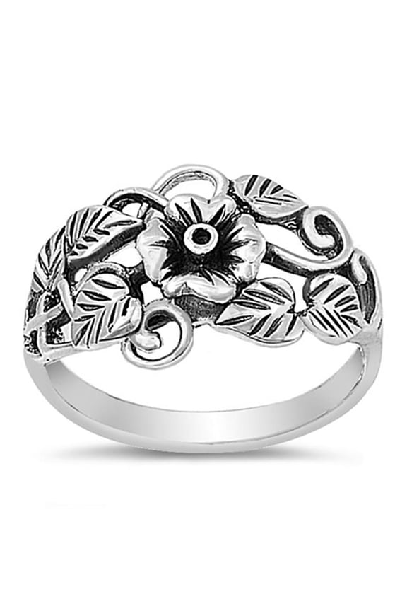 Flowers & Leaves Ring 925 Sterling Silver Antiqued Filigree Leaf Band Jewelry Female Male Size 6