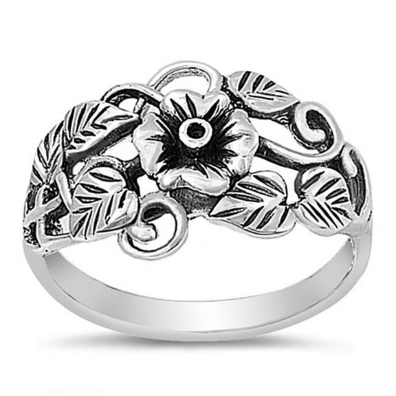 Flowers & Leaves Ring 925 Sterling Silver Antiqued Filigree Leaf Band Jewelry Female Male Size 8