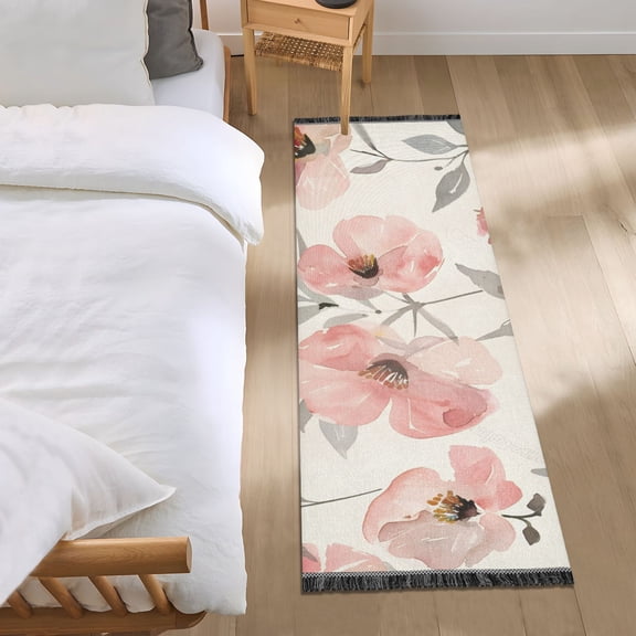 Flowers Leaves Soft Palette Bedside Runner Rug 2'x 6' Non Slip Carpet Floor Mat Area Rug