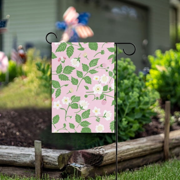 Flowers Leaves Strawberries Garden Flag Double Sided Outdoor Banners for Courtyard Outdoor Lawn Farmhouse Holiday Decorations