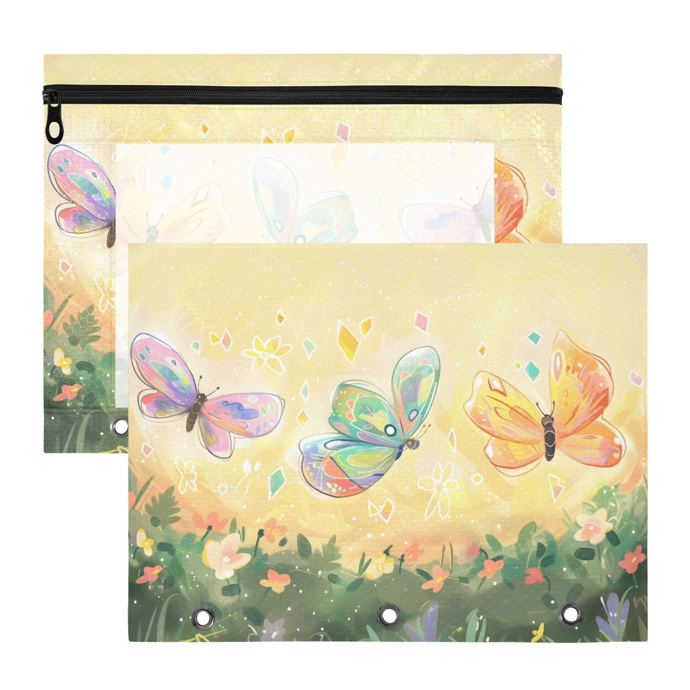 Flowers Leaves and Butterflies 3-Ring Binder Pouches A4 Size Zipper ...