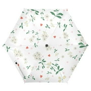 Flowers Leaves with Heart UPF 50+ Compact Folding Umbrella for Rain Windproof Travel Umbrella Lightweight Packable