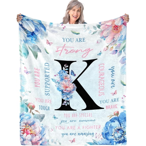 Flowers Letter J Flannel Blanket 50"x60", Monogrammed Gifts for Women Initial Gifts, Inspirational Personalized Initial Letter Blanket, Retirement Birthday Blanket for J Monogrammed Throws
