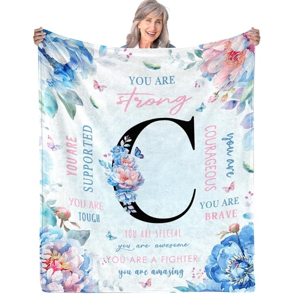Flowers Letter J Flannel Blanket 50"x60", Monogrammed Gifts for Women Initial Gifts, Inspirational Personalized Initial Letter Blanket, Retirement Birthday Blanket for J Monogrammed Throws