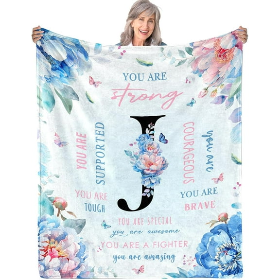 Flowers Letter J Flannel Blanket 50"x60", Monogrammed Gifts for Women Initial Gifts, Inspirational Personalized Initial Letter Blanket, Retirement Birthday Blanket for J Monogrammed Throws