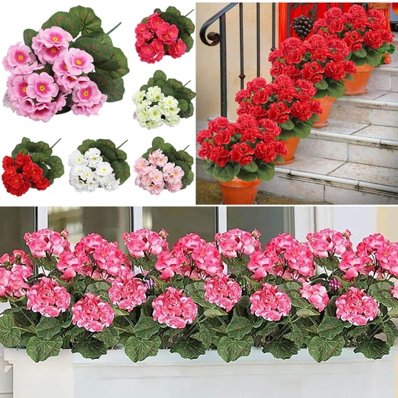 Flowers Lifelike Geranium Begonia Floral Ensemble for Year-Round Beauty in Home Décor, 36x20 cm, Red