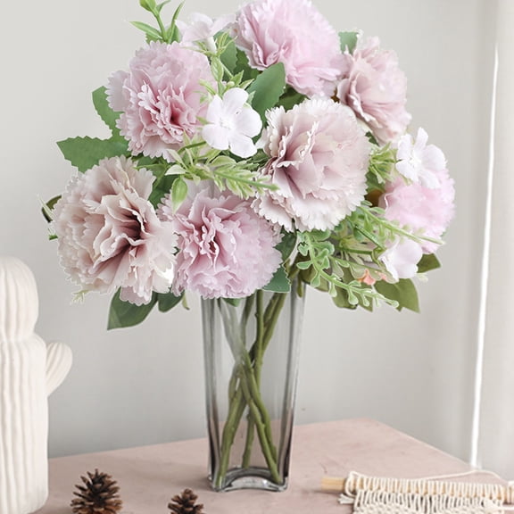 Flowers Living Room Entrance Bouquet Day 7 Spring Carnations Elegant Floral Arrangement for Home, 29 cm, Purple