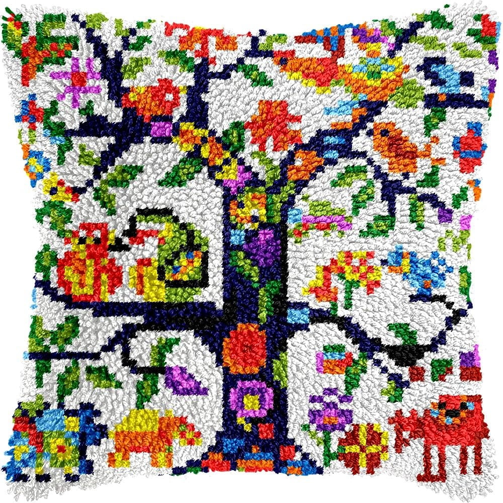 Flowers Love Birds Latch Hook Pillow Kits Pillow Cover Latch Hook Crafts Crochet Knitted Hooking Pillowcase Cushion Crafts Embroidery Latch Hooking Kits Material Set 17x17 inch(142)