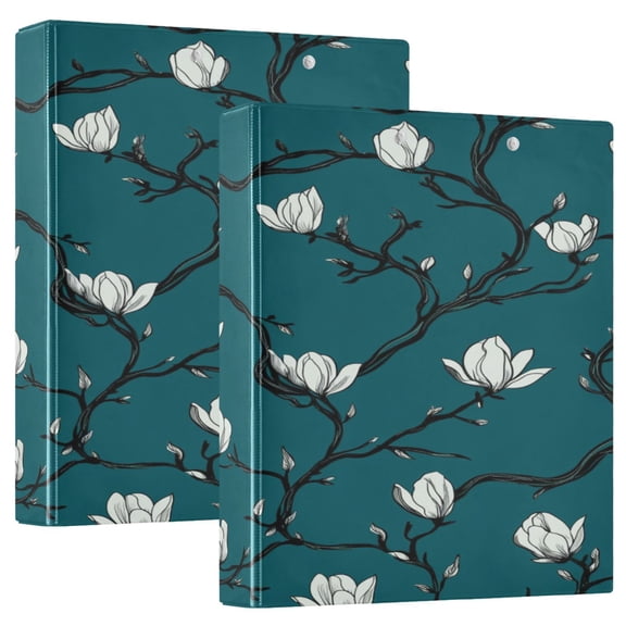 Flowers Magnolia Buds 12.4x10.6in PVC Round Ring Binder, D-Ring 3-Hole, Metal Clip, 200 Sheets