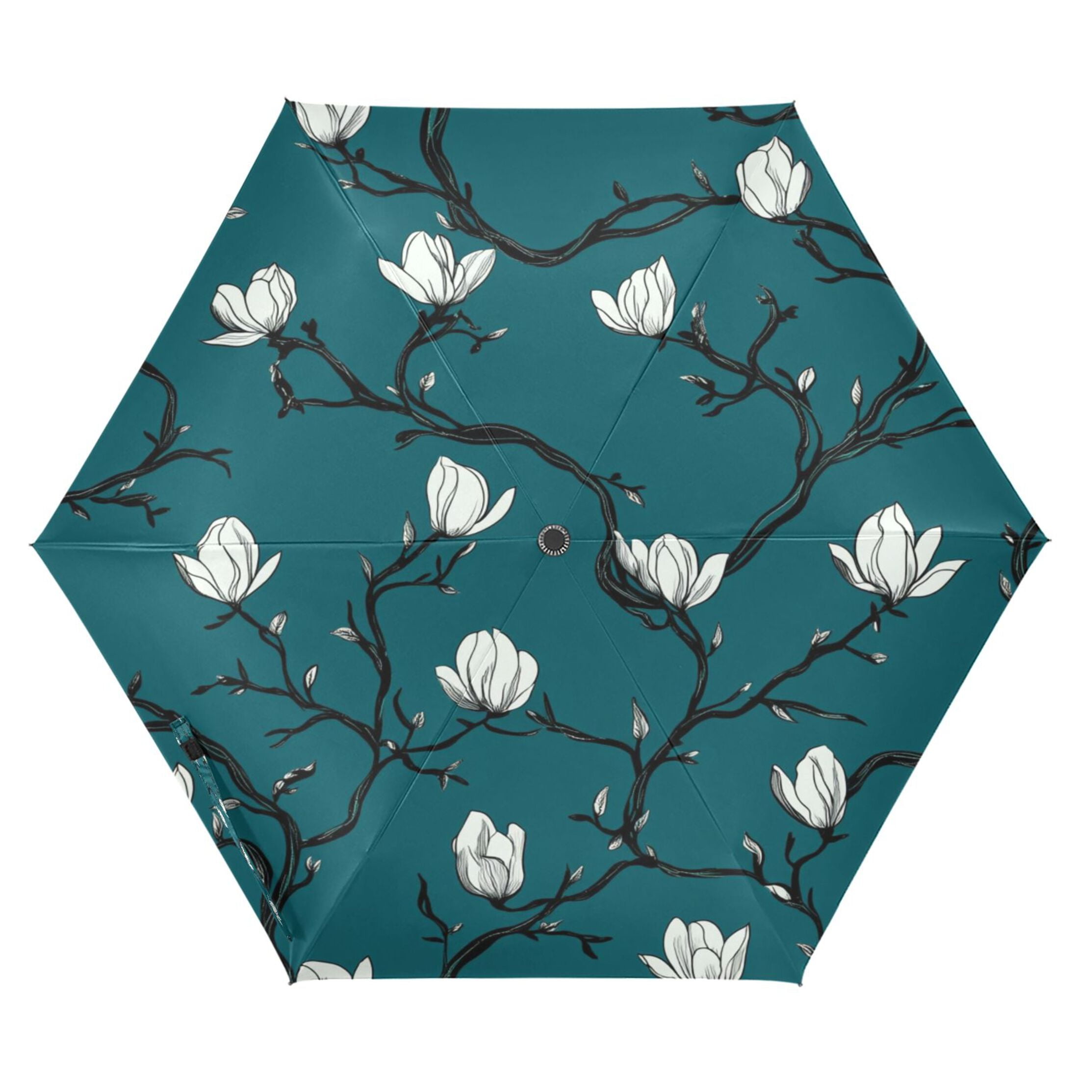 Flowers Magnolia Buds Folding Umbrella UV50+ Waterproof Sun Protection Auto Open Close Compact Fiberglass Frame
