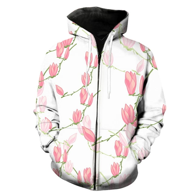 Flowers Magnolia Men's Zipper Hoodie Funny Cool Oversized 3D Print With ...