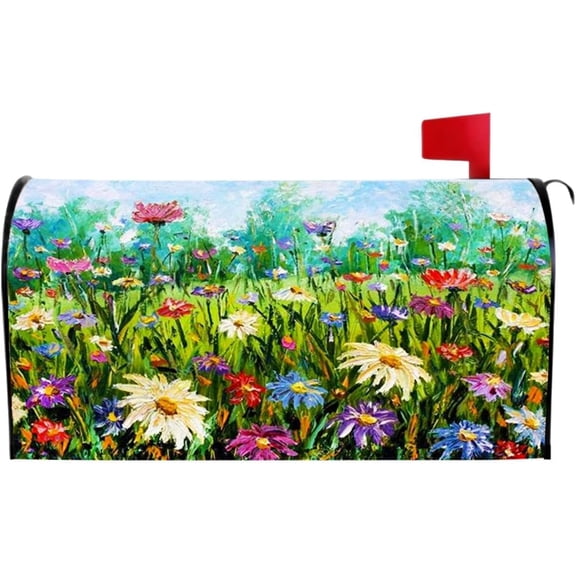 Flowers Mailbox Covers Magnetic, Standard Size 18 X 21 inch,Spring Wild Flowers Mailbox Decor for Home & Garden, Reusable, Easy-Install Weatherproof Wrap