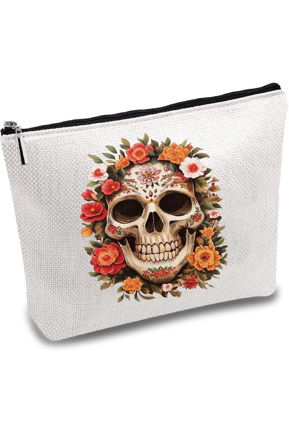 Flowers Makeup Bags Canvas Cosmetic Bag Multi Purpose Gothic Zipper Pouches Toiletry Travel Bag Purse Portable Makeup Storage Organizer Bag for Women 10x7Inch