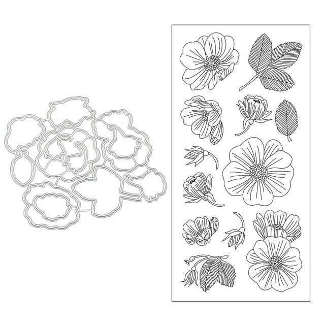 Flowers Metal Cutting Dies with Stamp for DIY Journaling Photo Album