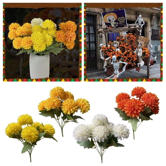 Flowers Mexican Day of the Dead Bouquet Decorative Floral Arrangement for Halloween and All Souls' Day Exhibits, 30X7 cm, Yellow