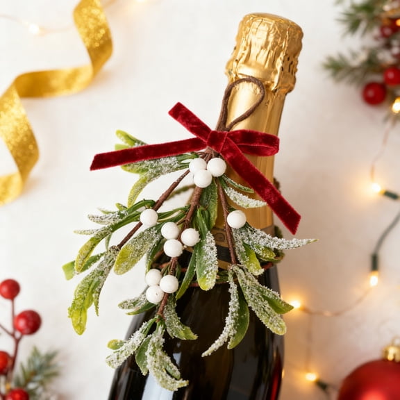 Flowers Mistletoe Frosted Hanging for Entryways and Rooms Versatile Seasonal Ornament with Glittery Leaves and Realistic Design