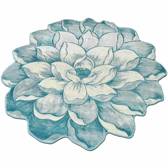 Flowers Rug Design 301 - 2'6"x2'6" Round, Blue