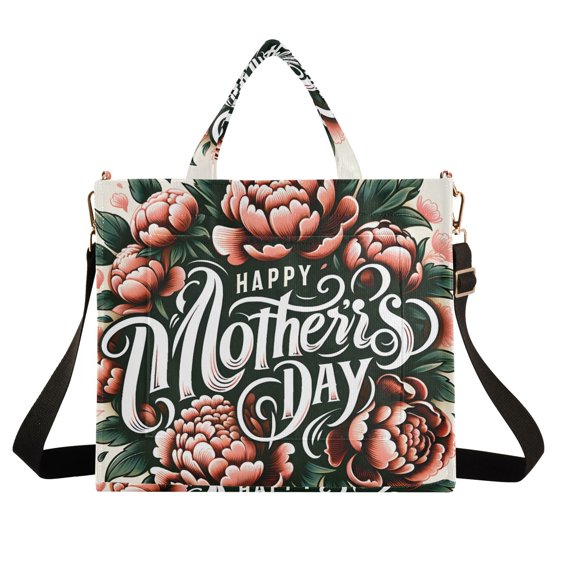 Flowers Mother's Day Corduroy Tote Bag Handbag Large Messenger Bag Shoulder Crossbody Zipper Bag Purse