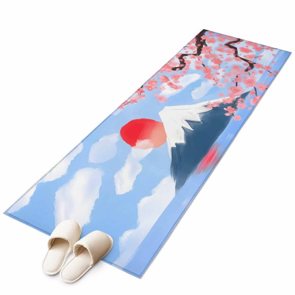 Flowers Mountain Area Rugs Collection 2'x6', Spring Sun Floral Nature Scenery Non Slip Indoor Rectangle Throw Runner Rug Floor Mat Carpet for Living Room Dining Table Bedroom Nursery