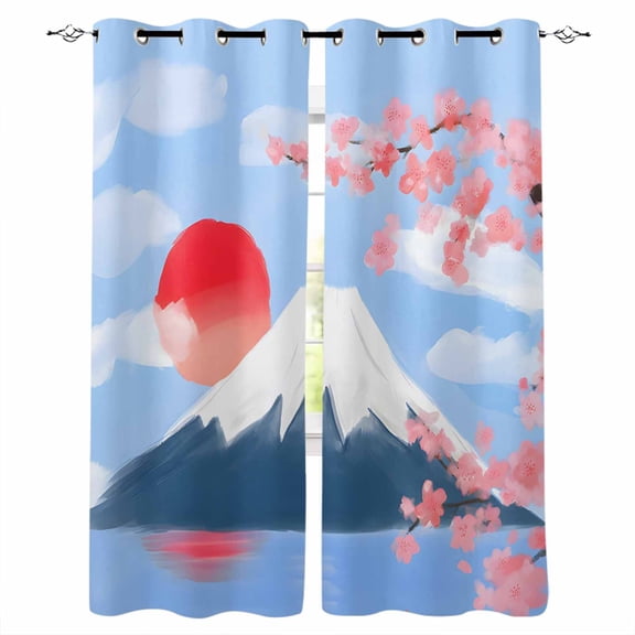 Flowers Mountain Blackout Curtains for Bedroom, Spring Sun Floral Nature Scenery Thermal Insulated Kitchen Drapes with Grommets, Light Blocking Window Treatment, 2 Panels 42" x 63"