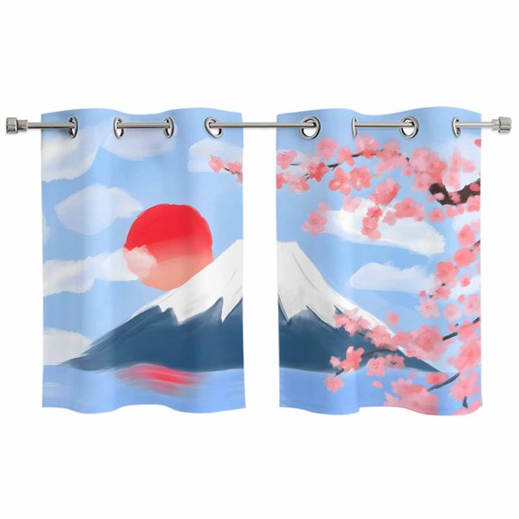Flowers Mountain Kitchen Curtains Window Panels, Spring Sun Floral Nature Scenery Insulated Window Treatment Curtain, Grommet Curtains for Bedroom/Living Room/Bathroom, 2 Piece 27.5"Wx39"L