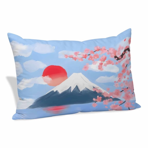 Flowers Mountain Pillow Covers, Linen Long Throw Pillow Case, Spring Sun Floral Nature Scenery Holiday Pillow Protector Decorative Cushion Cover for Living Room/Bedroom 16" x 24"