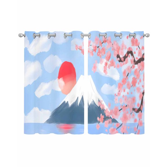 Flowers Mountain Sheer Curtains 54 Inch Length 2 Panels Set for Living Room/Bedroom, Spring Sun Floral Nature Scenery Kitchen Curtains Grommet Semi-Sheer Curtains Drapes Window Treatments 42"x54"x2