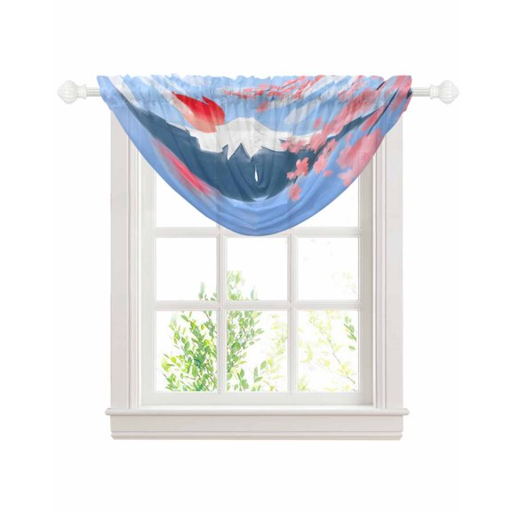 Flowers Mountain Sheer Waterfall Valance Curtains for Window, Spring Sun Floral Nature Scenery Rod Pocket Sheer Topper Swag Curtains for Living Room, Kitchen 38.5"W x 47.2"L, 1 Panel
