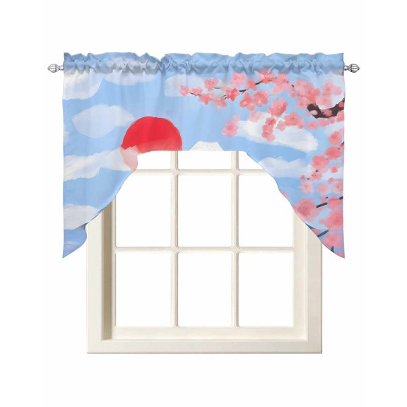 Flowers Mountain Swag Valances for Windows, Small Curtains Drapes, Spring Sun Floral Nature Scenery Kitchen Window Curtains Over Sink Rod Pocket Window Treatment Valance for Bedroom/Bathroom 56"x36"