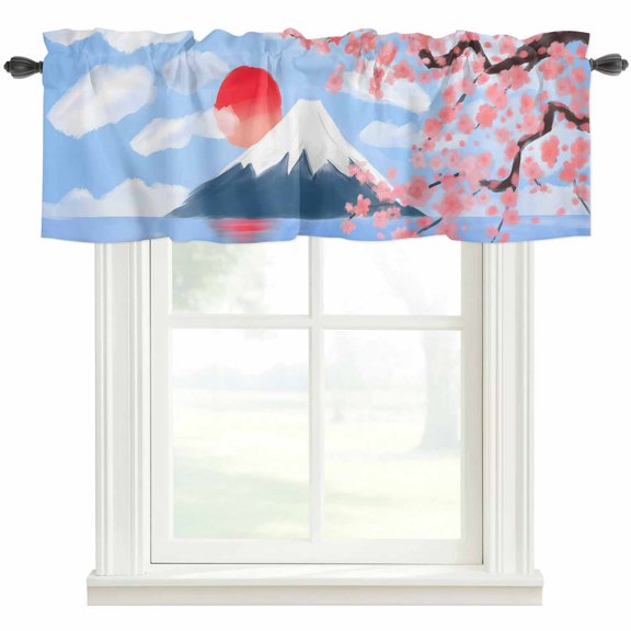 Flowers Mountain Valances for Windows Farmhouse Kitchen Curtains Valances Rod Pocket Valance Curtains for Kitchen Windows Spring Sun Floral Nature Scenery Window Valances for Bathroom Bedroom 60"x18"