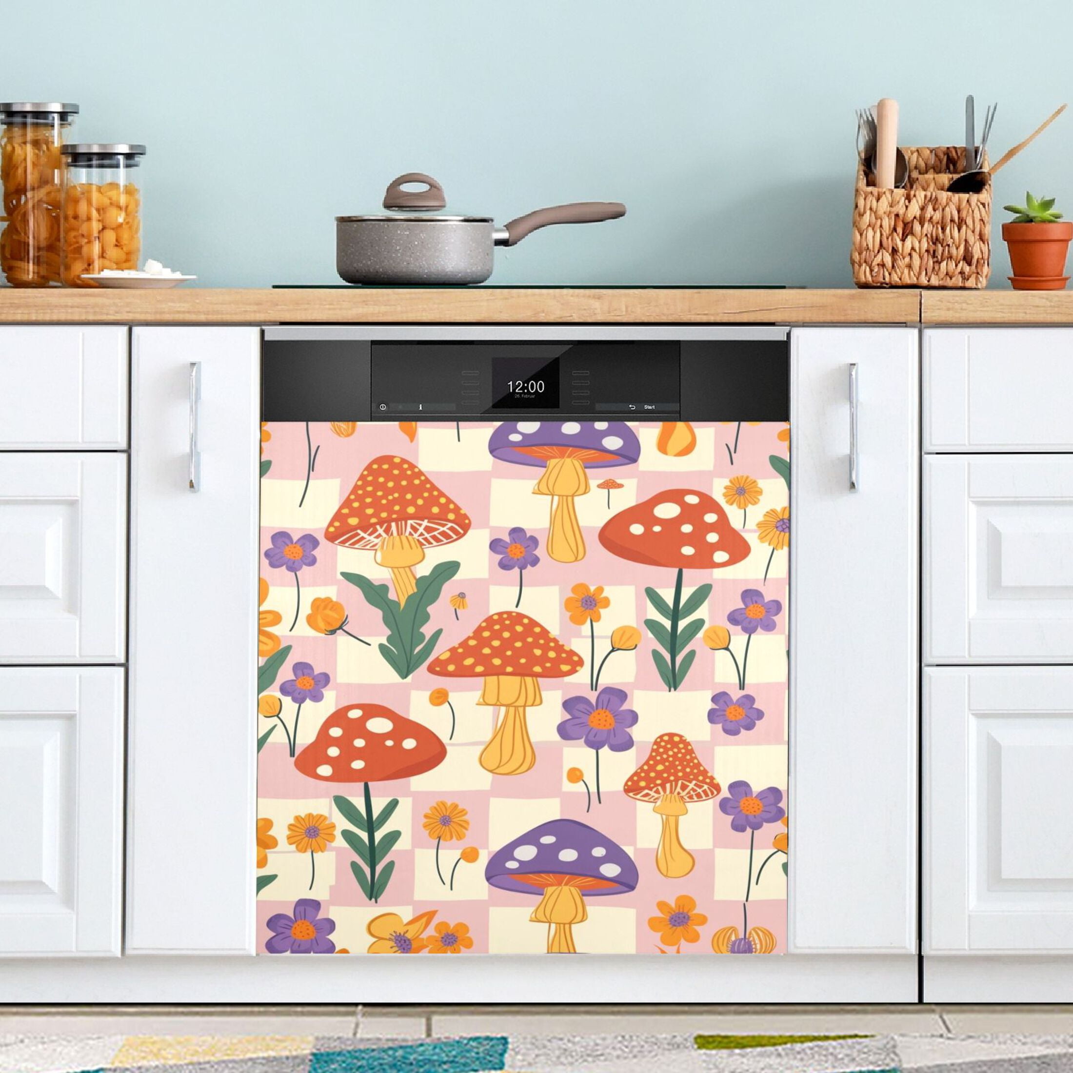 Flowers Mushrooms Grid Dishwasher Cover Refrigerator