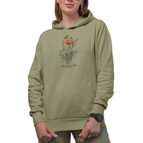 Flowers Need Time to Bloom, So Do You Quote Art Merch Gift, Sand Hooded Sweatshirt or Hoodie, 2XL