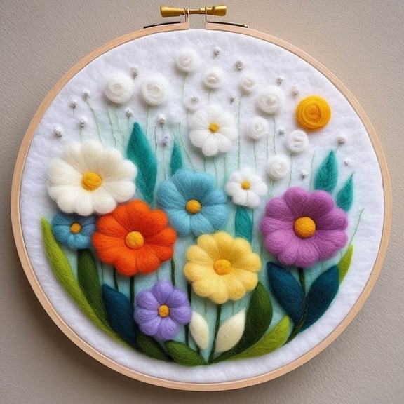 Flowers Needle Felting Set, Beginner Felt Painting Set, With Wool Felt Painting Set, Decorative Frame, Suitable for Home Decoration