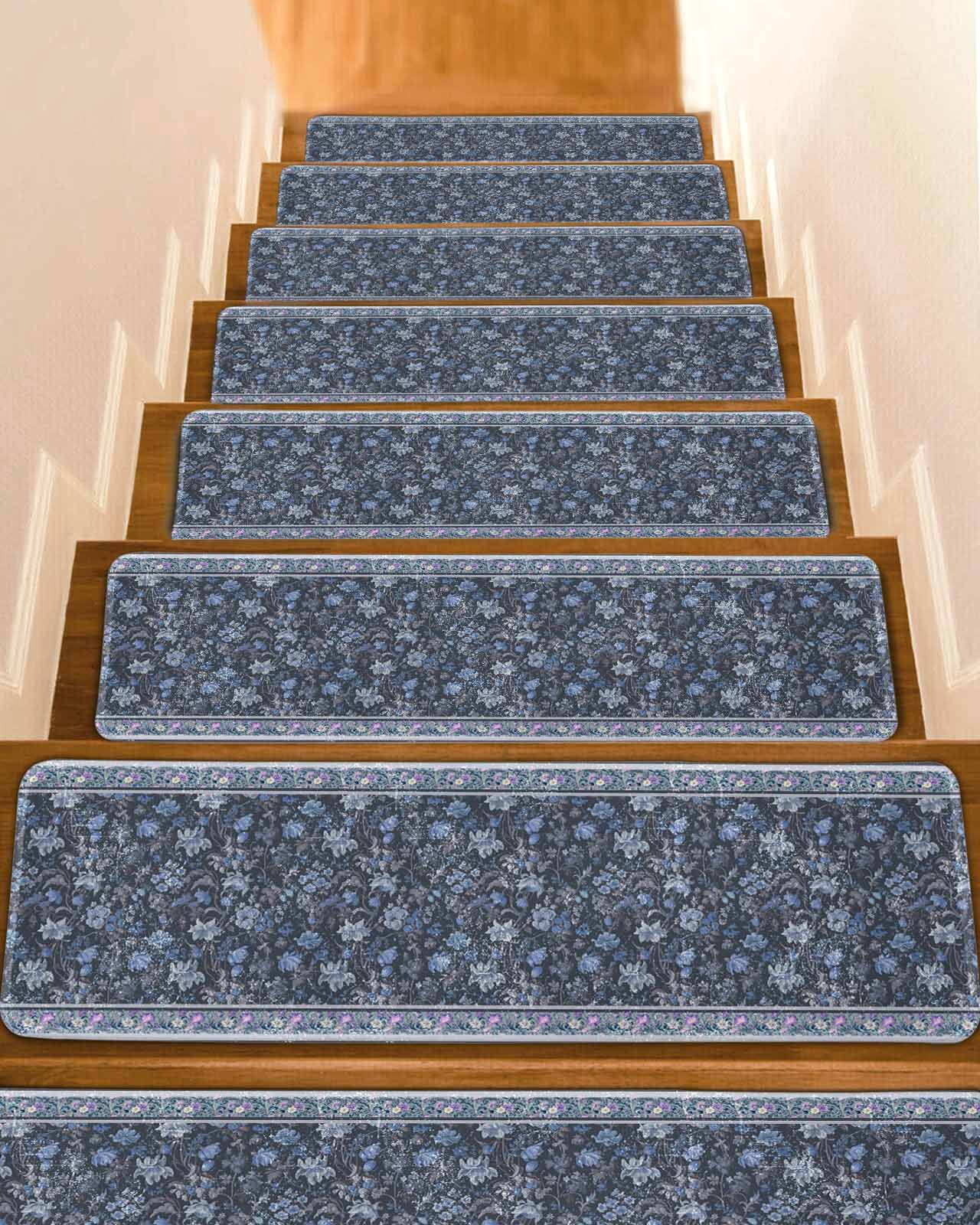 Flowers Non-Slip Stair Treads for Wooden Steps, 4 Pack 8x30 Inches ...