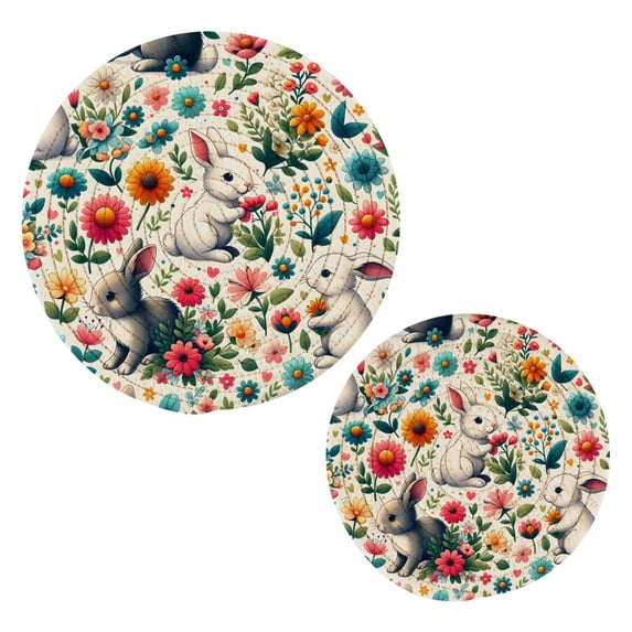 Flowers Of Rabbits Trivet Mats Pot Holders Cotton Woven Non-Slip Heat Resistant for Hot Pots Pans Pats for Cooking Baking Set of 2