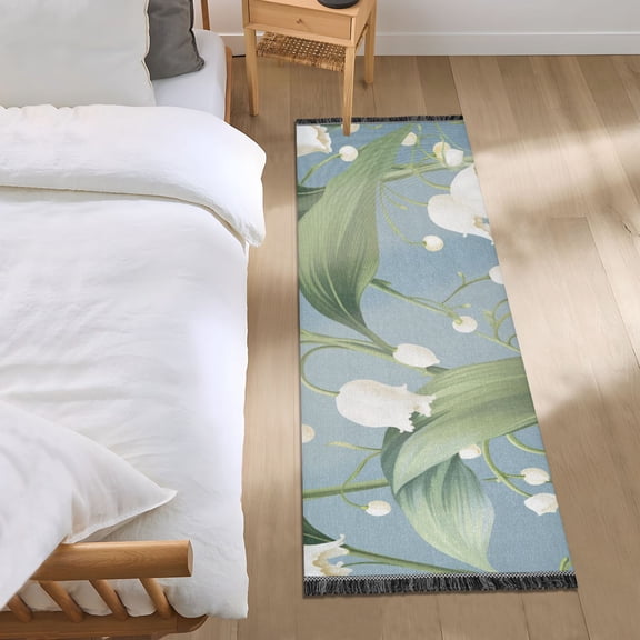 Flowers Of The Valley Leaves Bedside Runner Rug 2'x 6' Non Slip Carpet Floor Mat Area Rug
