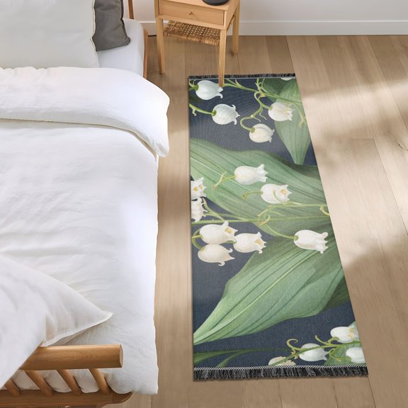 Flowers Of The Valley Leaves Painting Bedside Runner Rug 2'x 6' Non Slip Carpet Floor Mat Area Rug