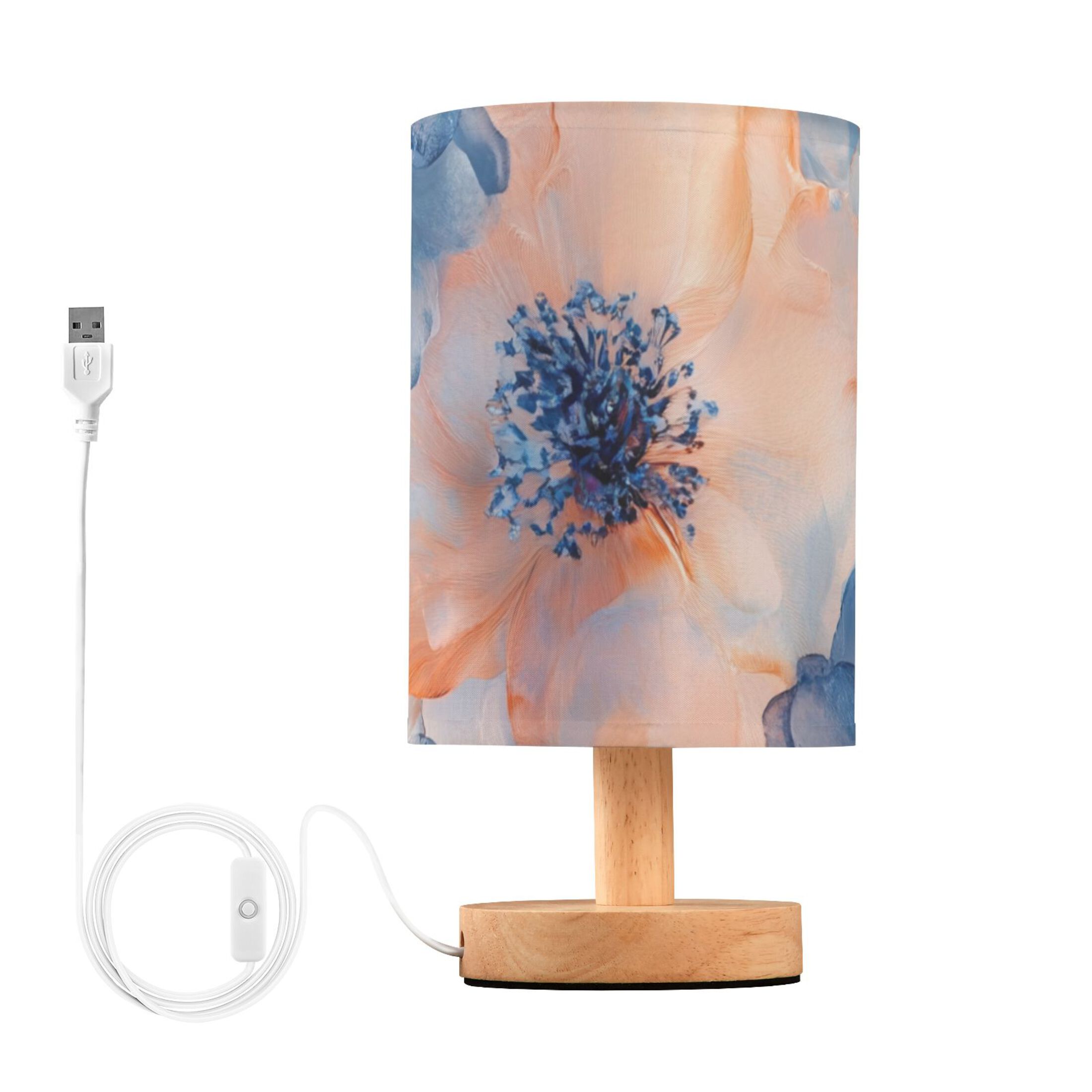 Flowers Oil Painting Table Lamp for Desk Nightstand Lamp with USB Modern Gifts for Bedroom Living Room Kids Room