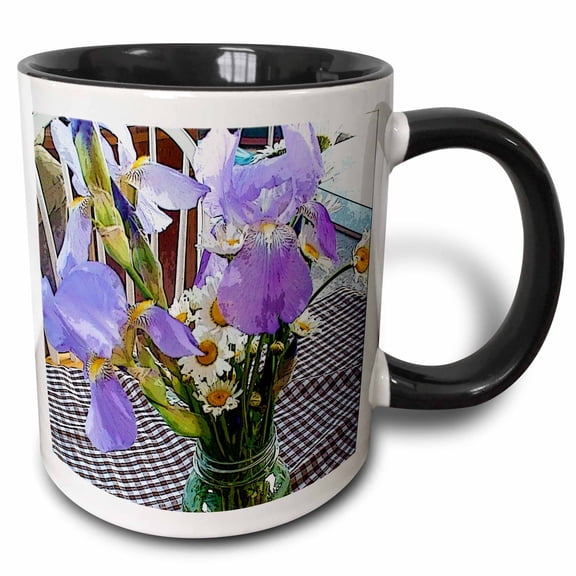 3drose, Flowers on a Table in the Kitchen That the Husband Sent, 15oz Two-tone Black Mug