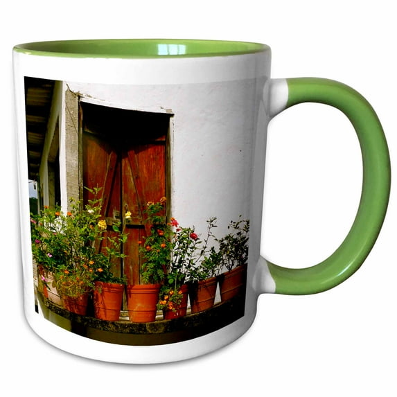 3drose, Flowers on an Old Deck Yelapa Mexico, 15oz Two-tone Green Mug