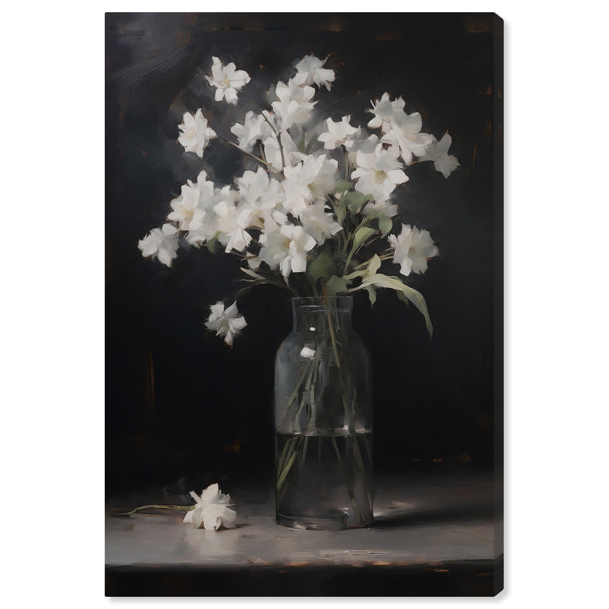 Elegant Floral Wall Art on Canvas in Black and White, 10" x 15"