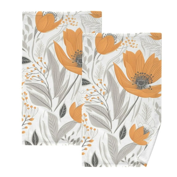 Flowers Orange 2 PCs Cotton Hand Towels Absorbent Face Towel Soft Breathable Towel Set for Bathroom Kitchen Hotel Gym Decoration