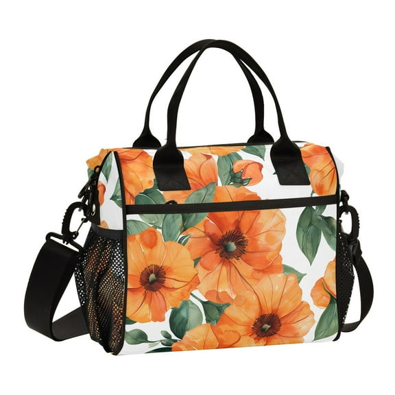 Flowers Orange Cooler Bag Lunch Bag Soft Cooler Cooling Tote Insulated Lunch Box for Adult Men Women
