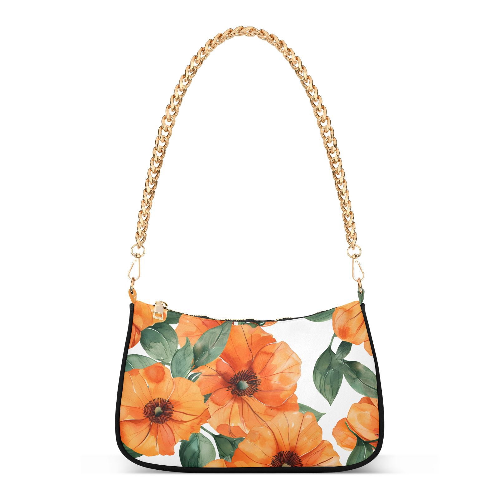 Flowers OrangeWomen Small Shoulder Bag Crossbody Tote Hobo Bags Purse Clutch Handbags with Chain Strap for Women