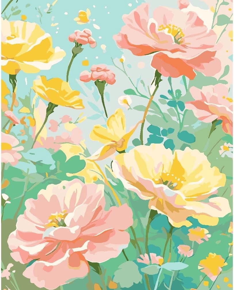 Flowers Paint by Numbers for Adults Beginner, Flowers DIY Acrylic Paint by Numbers Kit, Adult Paint by Number Kits on Canvas for Home Decor Gift 16x20 Inch,MT20647-US,16"x20"