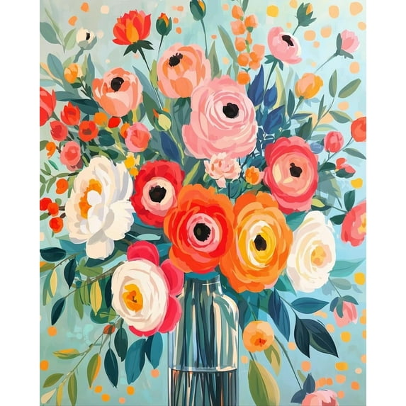 Flowers Paint by Numbers Kit for Adults - Flowers in Vase Paint by Number on Canvas Without Frame, DIY Acrylic Painting for Gift Home Wall Decor (16x20 Inch)