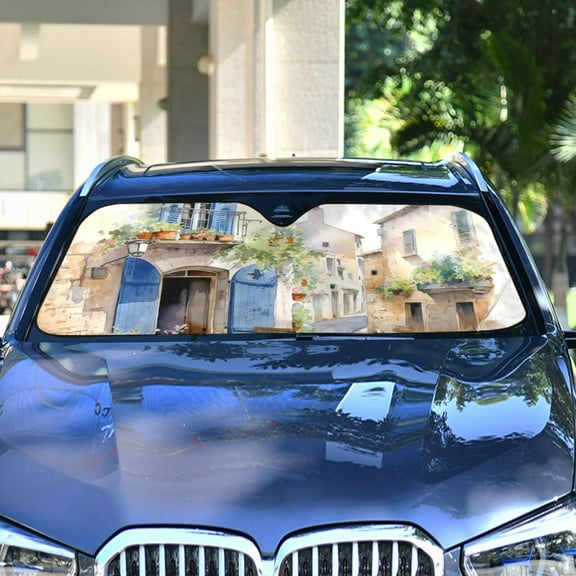 Flowers Painting Houses Automotive Front Car Windshield Sun Shade Reflector Foldable for Front Fit for Cars Truck SUVs