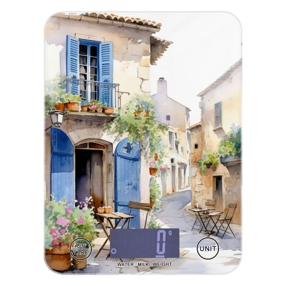 Flowers Painting Houses Food Scale Digital Kitchen Scale Waterproof Tempered Glass Tare Function 11 lb for Baking Cooking Meal Prep